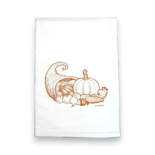 Cornucopia Kitchen Towel | Harvest Tea Towel | Thanksgiving Cotton Dish Towel Green Bee Tea Towels