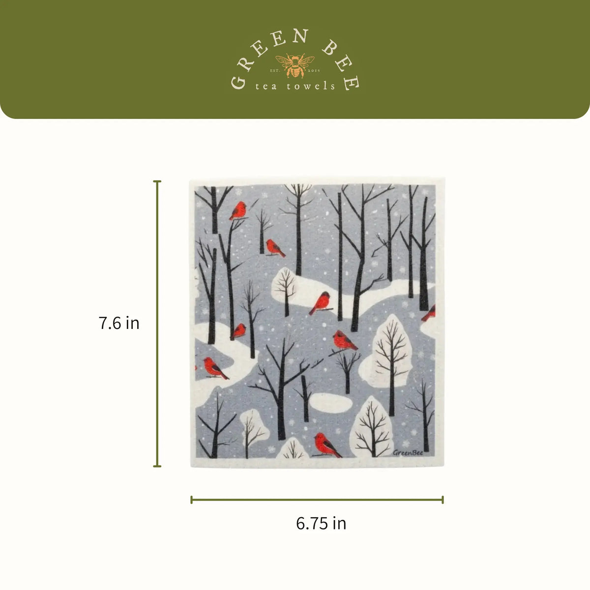 Winter Cardinals Swedish Dishcloth | Reusable Paper Towels