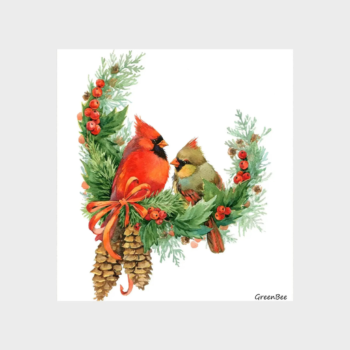 Cardinal Bird Couple Swedish Dishcloth | Sponge Cloth