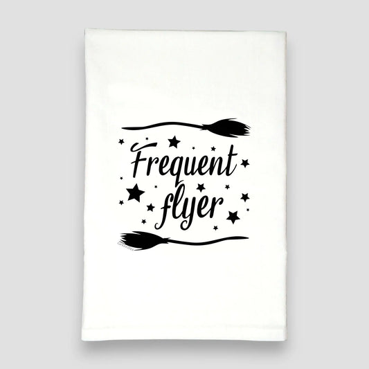 Frequent Flyer Witch Halloween Kitchen Towel | Cotton Tea Towel Green Bee Tea Towels