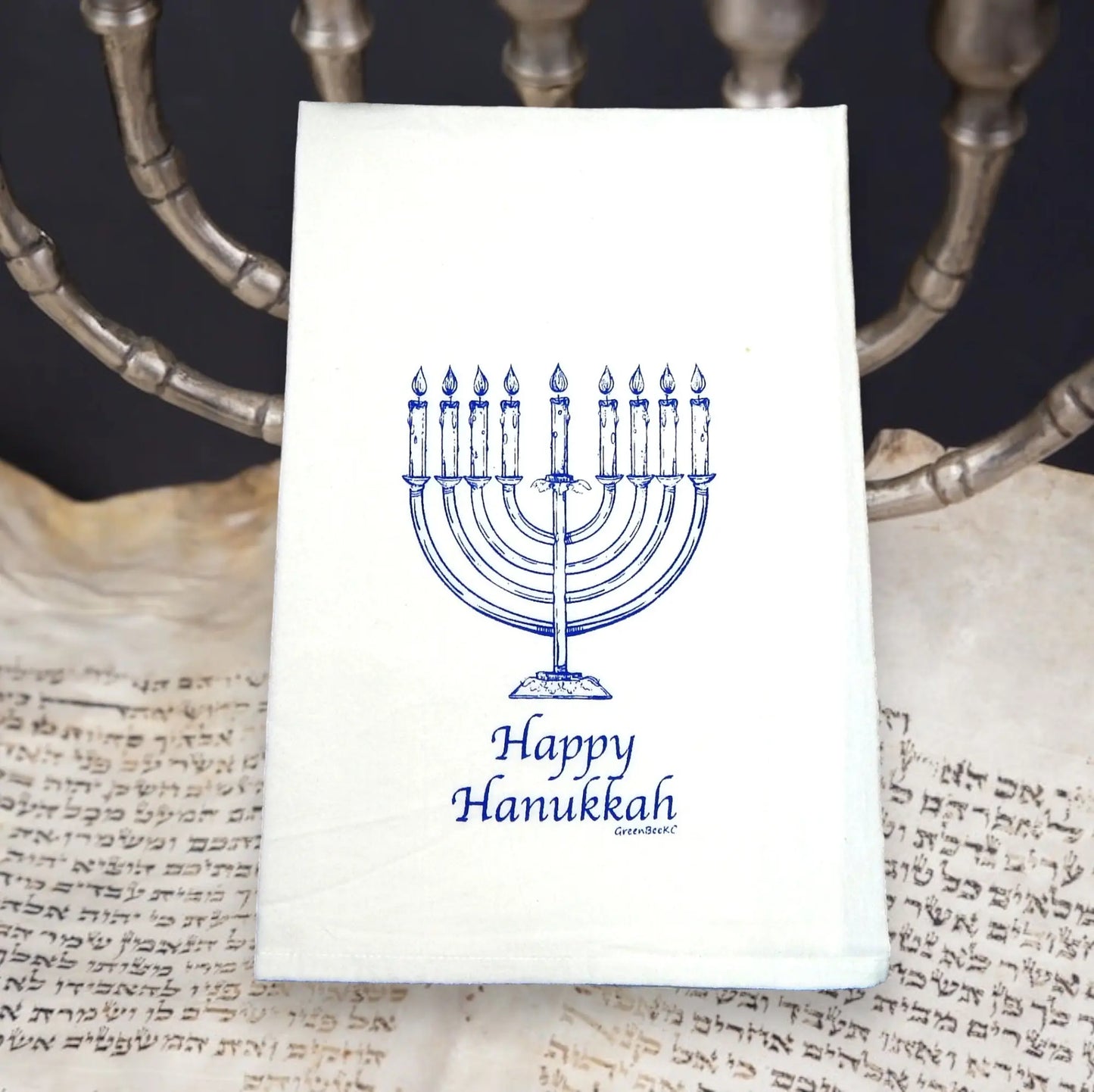 Menorah Kitchen Towel | Tea Towels | Hanukkah Dish Towels Green Bee Tea Towels