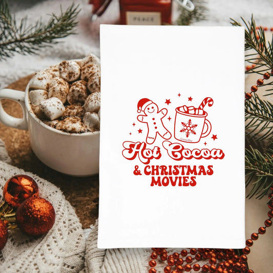 Hot Cocoa & Christmas Movies Kitchen towel, Green Bee Tea Towels