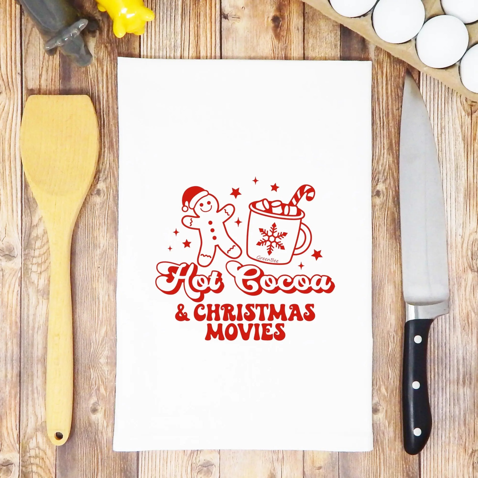 Hot Cocoa & Christmas Movies Kitchen towel, Green Bee Tea Towels