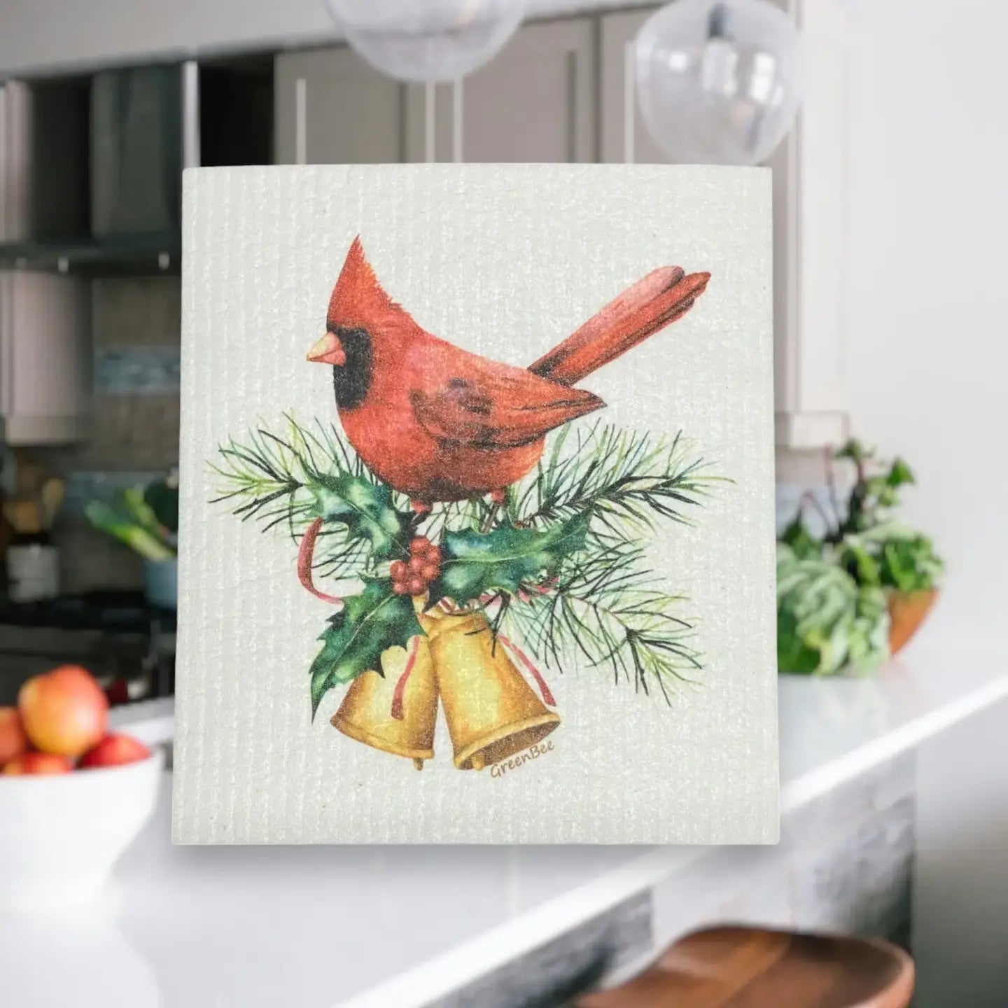 Christmas Cardinal Towel | Kitchen Cloth |Swedish Dish Cloth Green Bee Tea Towels