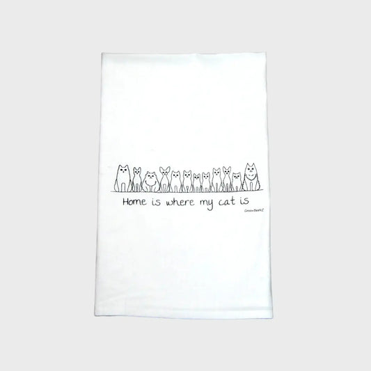 Home Is Where My Cat Is Tea Towel Green Bee Tea Towels