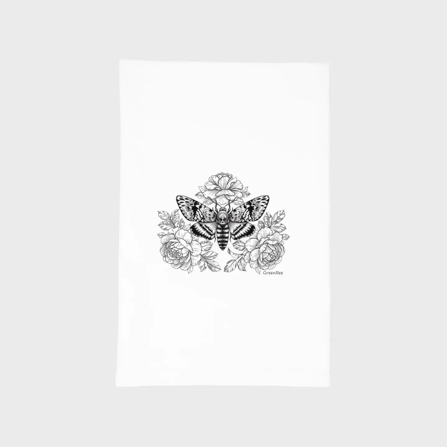 Moth and Roses Kitchen Towel Green Bee Tea Towels 
