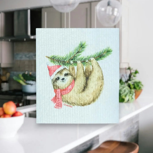 Christmas Sloth Towel | Kitchen Cloth | Swedish Dish Cloth Green Bee Tea Towels