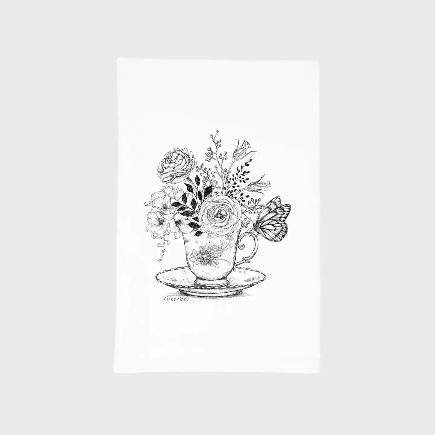 Floral Tea Cup Kitchen Towel Green Bee Tea Towels 