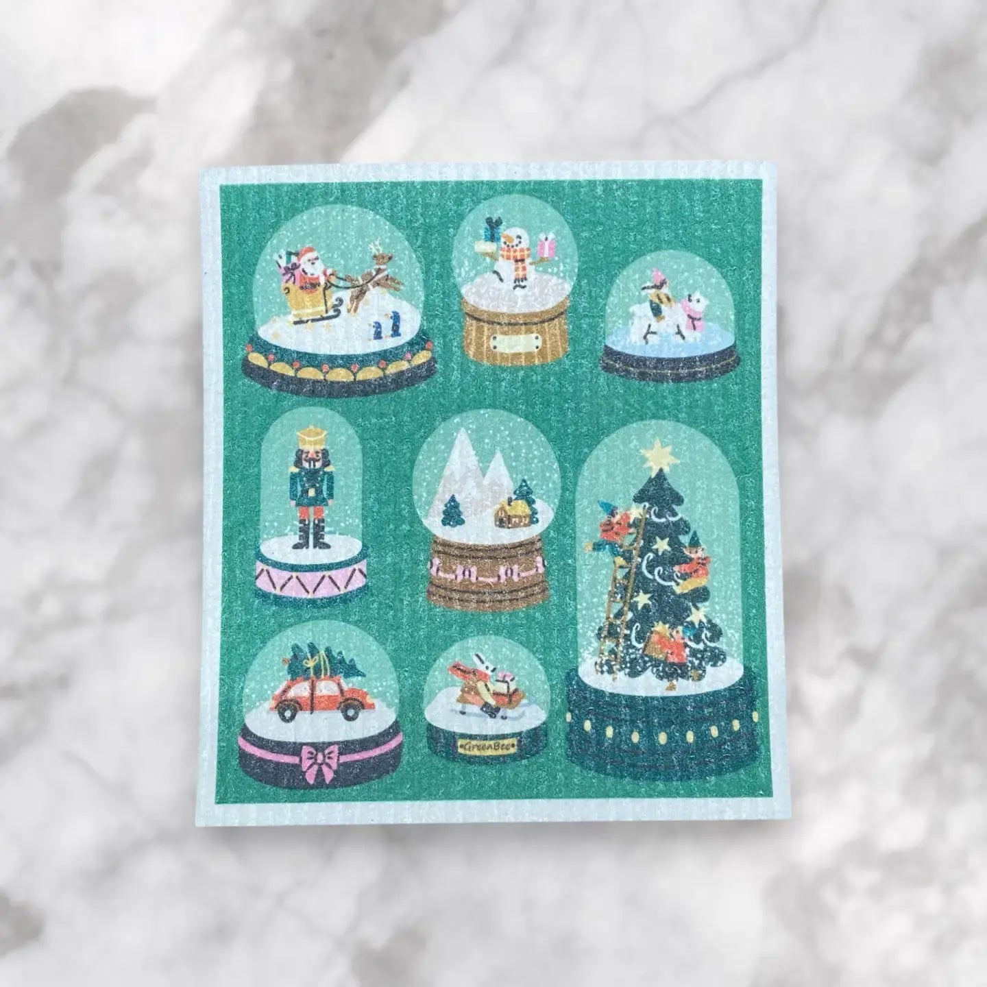 Snow Globes Towel | Kitchen Cloth | Swedish Dish Cloth Green Bee Tea Towels