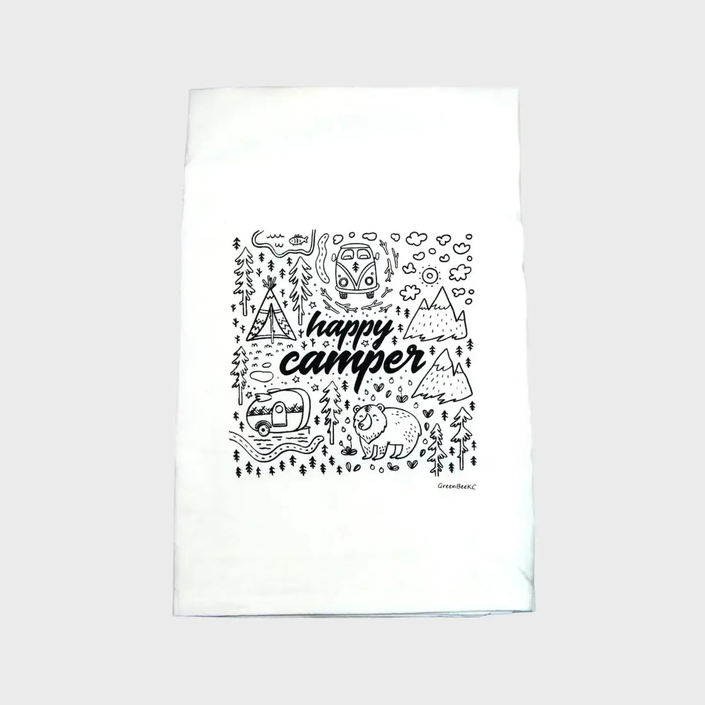 Happy Camper Kitchen Towel | Tea Towels | Camping Dish Towel Green Bee Tea Towels