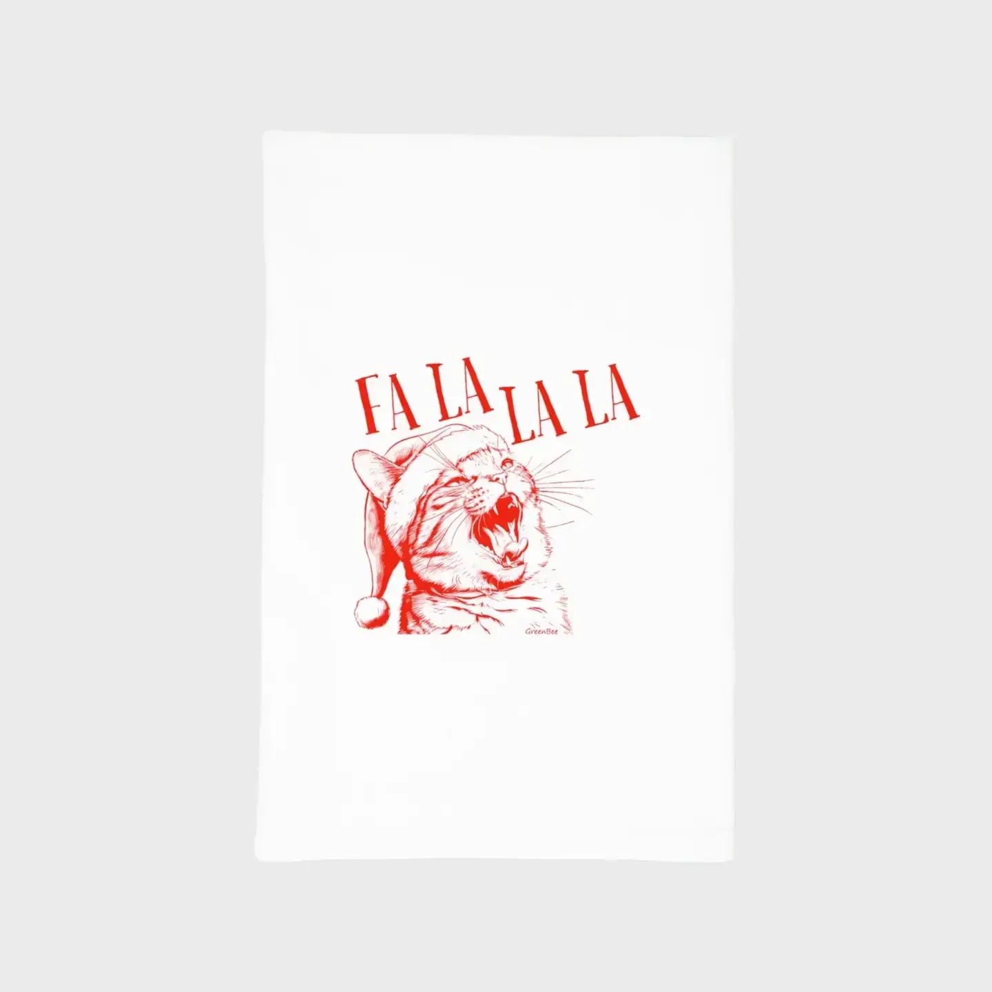Fa la la singing Christmas cat Kitchen Towel Green Bee Tea Towels 