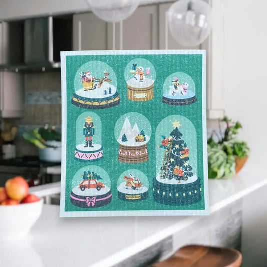 Snow Globes Towel | Kitchen Cloth | Swedish Dish Cloth Green Bee Tea Towels