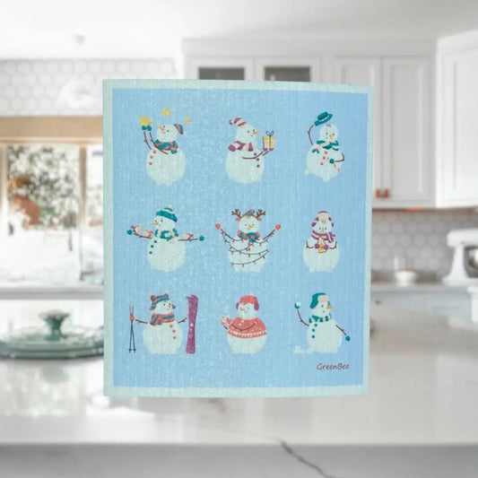 Christmas Snowmen Towel | Kitchen Cloth | Swedish Dish Cloth Green Bee Tea Towels