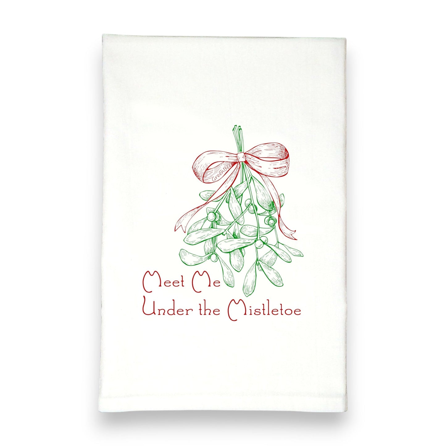 Meet Me Under the Mistletoe | Christmas Tea Towel | Holiday Cotton Dish Towel Green Bee Tea Towels