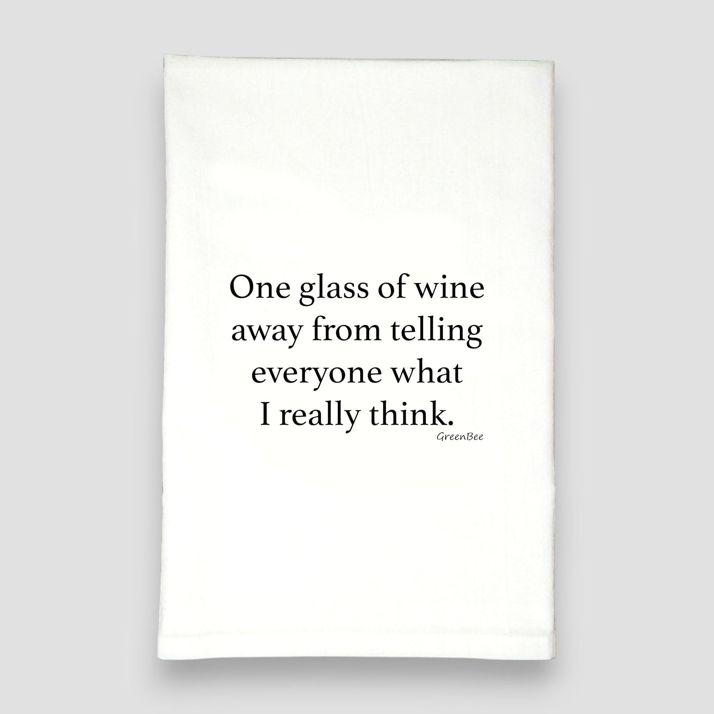 One Glass Away Kitchen Towel | Wine Lover Tea Towel | Funny Cotton Dish Towel Green Bee Tea Towels