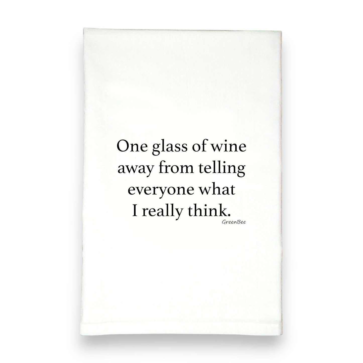 One Glass Away Kitchen Towel | Wine Lover Tea Towel | Funny Cotton Dish Towel Green Bee Tea Towels