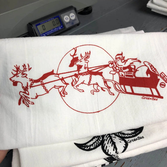Santas Sleigh Kitchen Towels Green Bee Tea Towels