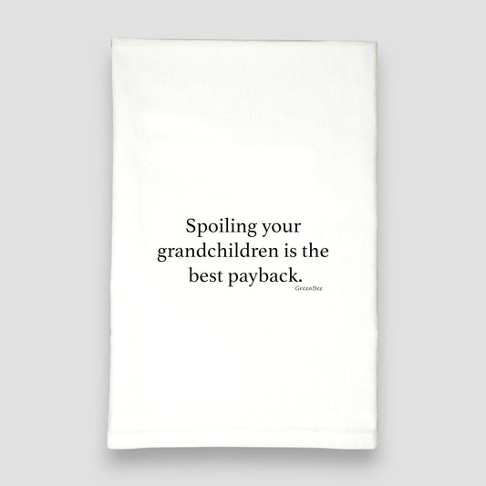 Spoiling Grandchildren Payback Kitchen Towel | Funny Grandparent Gift | Cotton Tea Towel Green Bee Tea Towels