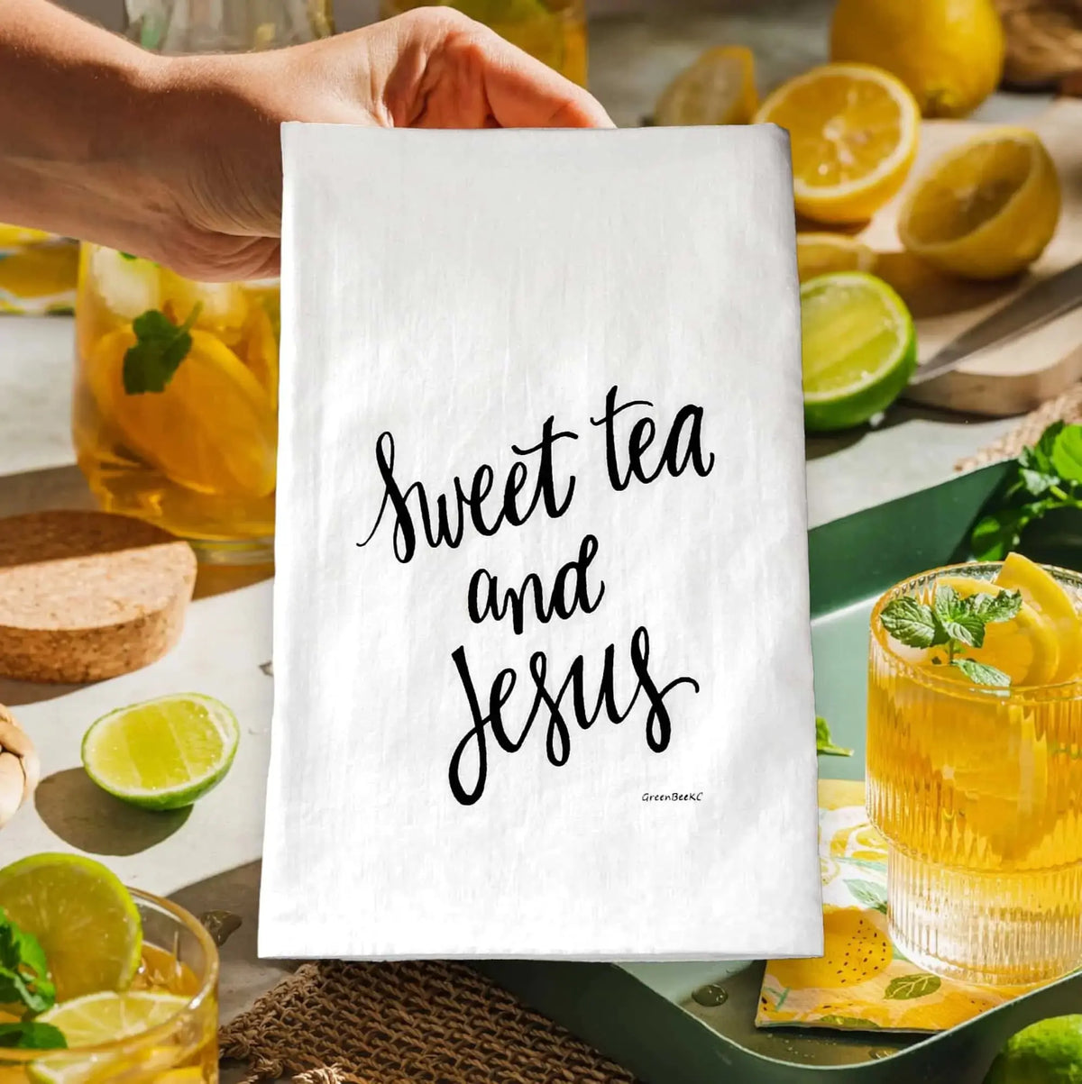 Try Jesus Tea Sweet Tea And Jesus Tea Towel Seconds Sale - Green Bee Tea Towels