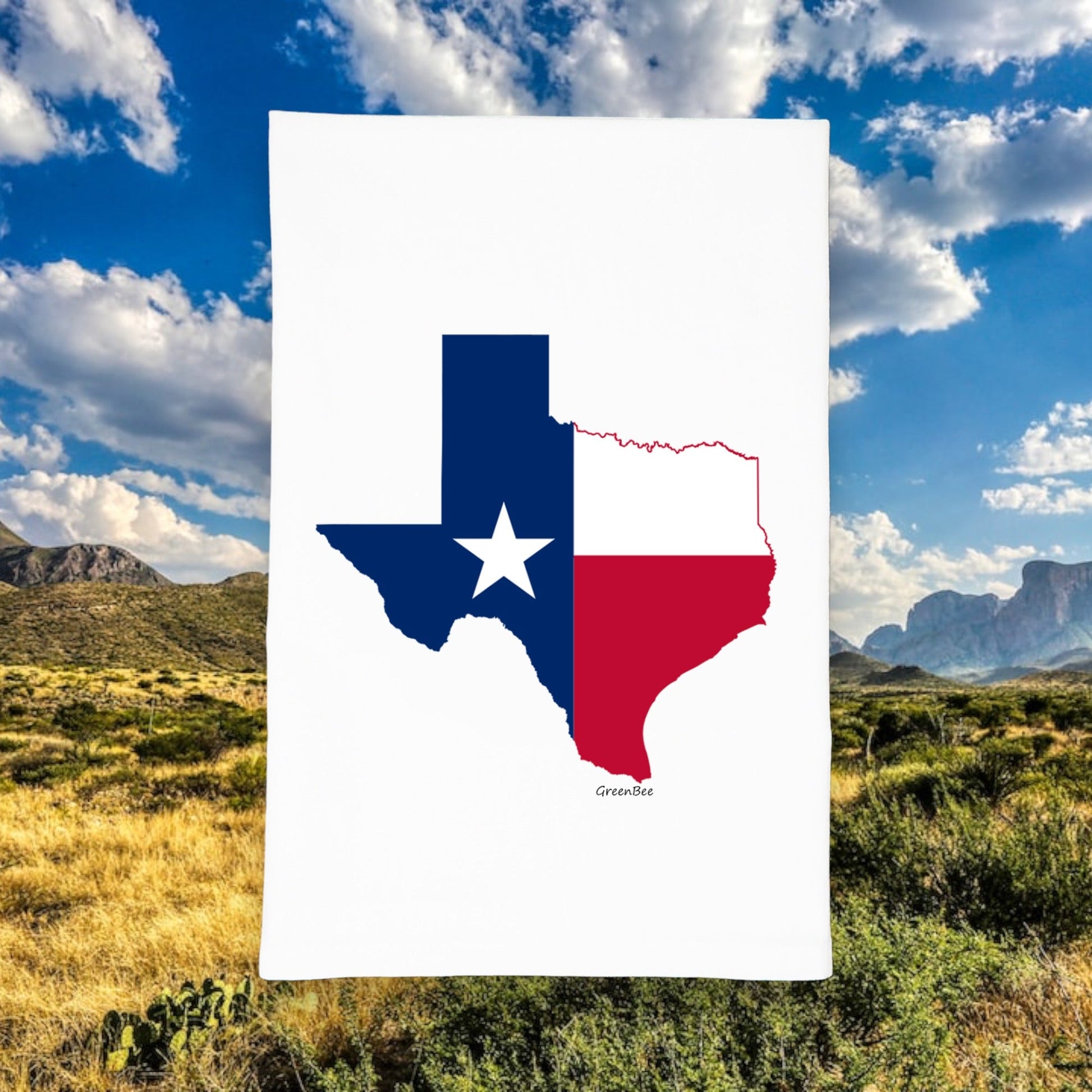 Texas State Flag Kitchen Towel | Lone Star State Tea Towel | Cotton Dish Towel Green Bee Tea Towels