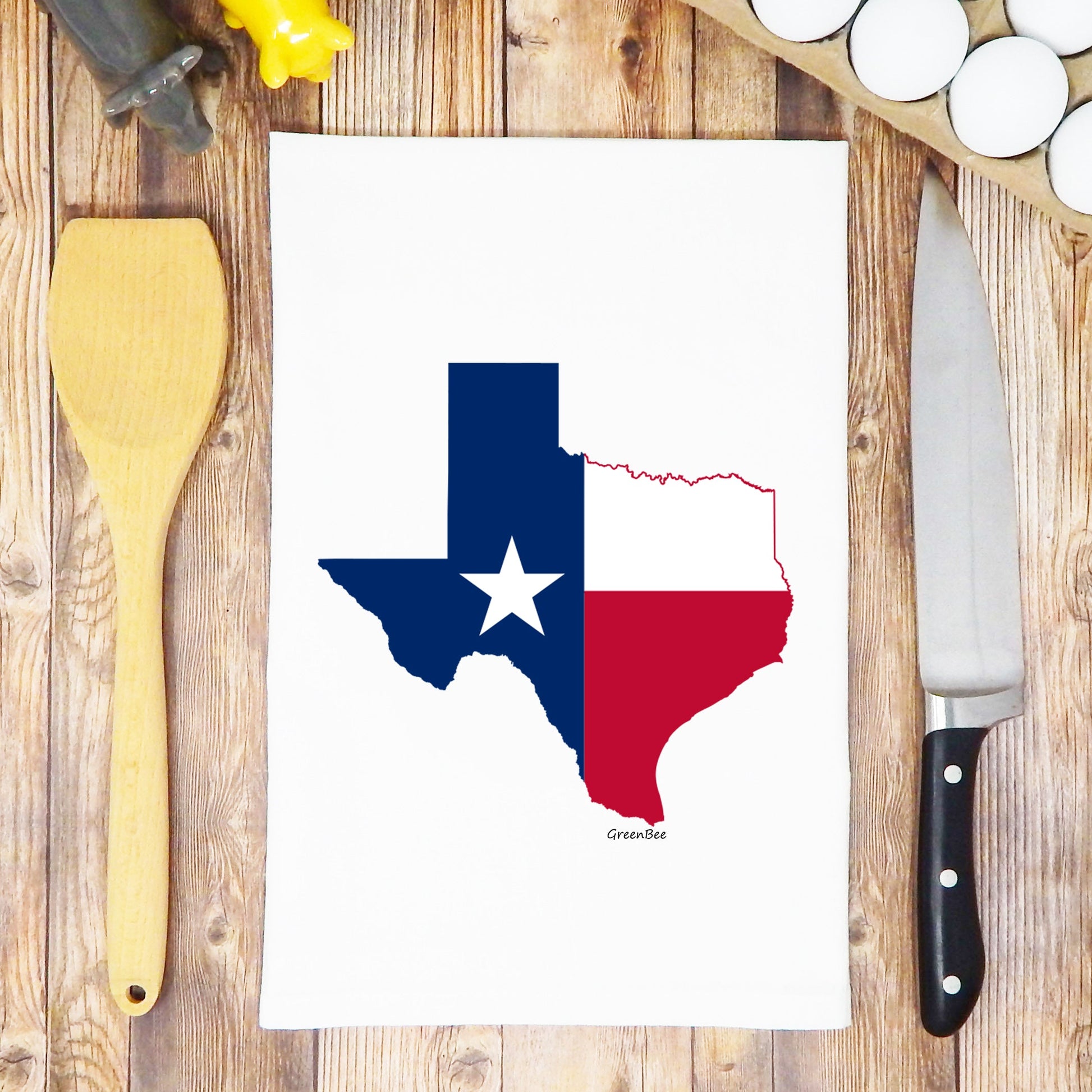 Texas State Flag Kitchen Towel | Lone Star State Tea Towel | Cotton Dish Towel Green Bee Tea Towels